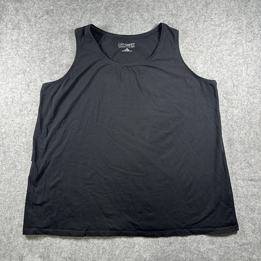 Catherines Suprema Collection Tank Top 2X Black Solid Cotton Blend Layering